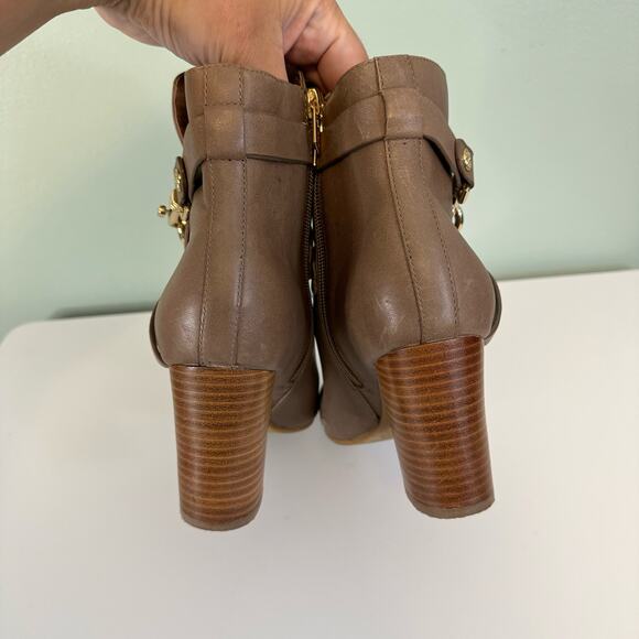 Isola Colleen Ankle Moto Boots Women 7.5 Brown Harness Leather Almond Block Heel - Picture 7 of 11